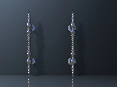 Silver Metal Decorative Handles with Spiral Design for Cabinet Doors on Dark Background 3d model