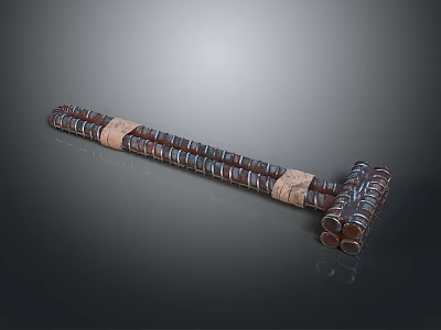 Traditional Medieval Mace Weapon with Metal Cylindrical Segments and Wooden Shaft 3d model