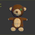 Plush Brown Teddy Bear Doll with Blue Eyes Light Belly Sitting on Gray Background