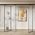 Modern Interior With Glass Folding Doors Black Frames Artwork And Wooden Floor
