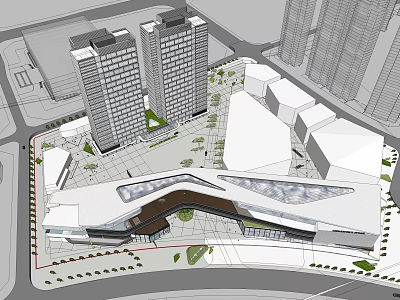 Modern Hotel Building Design With Unique Roof Structure And Urban Green Surroundings 3d model