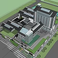 Modern Office Building Complex With Glass Curtain Walls Green Lawns And Trees