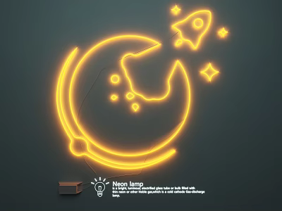 Yellow Neon Lamp With Earth Shape Rocket And Stars For Decorative Room Decoration 3d model
