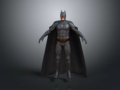 Batman Character Design In Gray Suit With Black Cape And Yellow Utility Belt 3d model