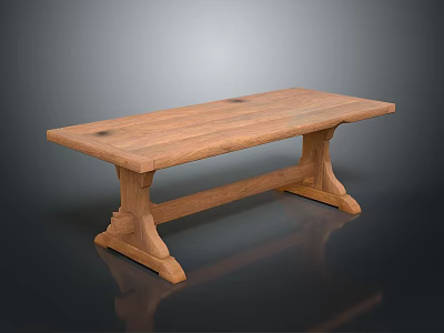Solid Wood Coffee Table With Rectangular Top Natural Grain And Classic Leg Design 3d model