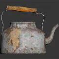 Vintage Rustic Teapot With Wooden Handle And Rusted Weathered Metal Surface