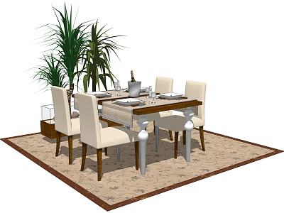 Jane European Dining Table and Chair Combination Green Plant Table Ornaments 3d model