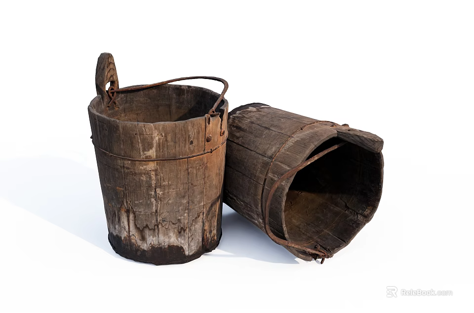 Vintage Wooden Barrels Ornament Set With Worn Texture For Decorative 3d model 