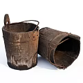 Vintage Wooden Barrels Ornament Set With Worn Texture For Decorative