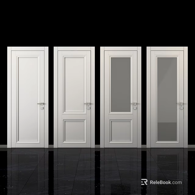 Modern White Hinged Doors With Glass And Solid Panels For Home Interior Design 3d model