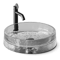 Elegant Modern Round Amber Glass Wash Basin With Sleek Black Faucet Design