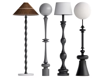 Stylish Floor Lamps With Diverse Designs And Unique Bases For Interior Decor 3d model