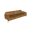 Brown Leather Three Seater Sofa in Modern Design with Gold Metal Legs