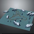3D Ocean Scene Model With Winding Track Icebergs and Blue Grid Surface 3d model