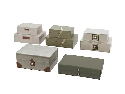 Vintage Decorative Ornament Storage Box Set With Fabric Covered Design Assorted Colors And Buttons 3d model