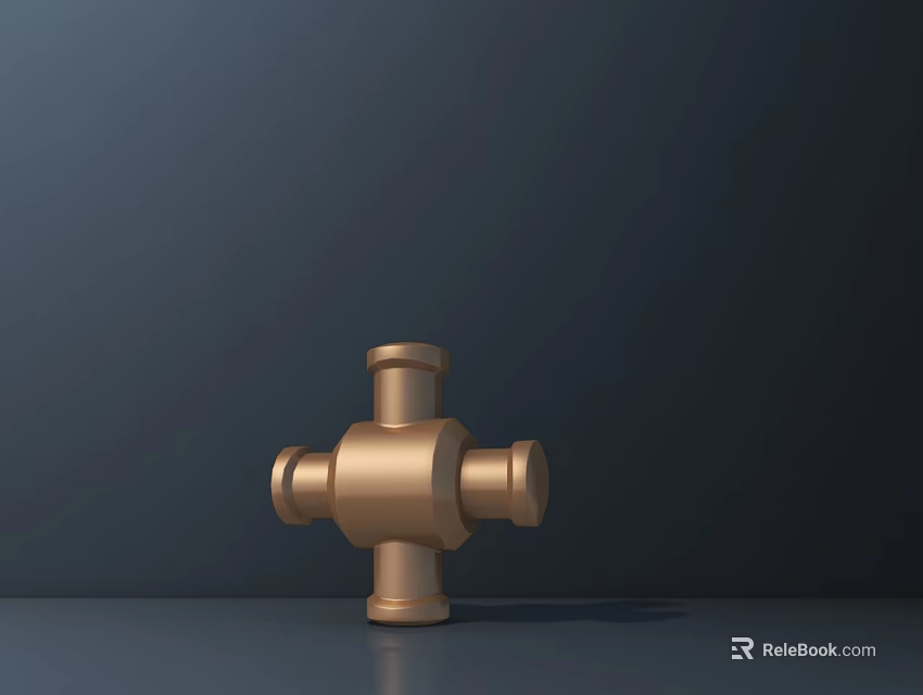 Golden Cross Shaped Faucet Connector Placed on Dark Background Flat Surface 3d model 