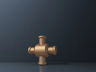 Golden Cross Shaped Faucet Connector Placed on Dark Background Flat Surface 3d model