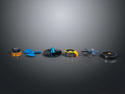Various Small Cooling Fan Designs With Colorful Blades And Bases 3d model
