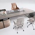Modern Office Desk With Gray Surface Ergonomic Chairs Laptop Documents And Storage Compartment 3d model