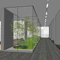 Indoor Landscape Design With Glass Partitions Lush Green Plants And Wooden Flooring