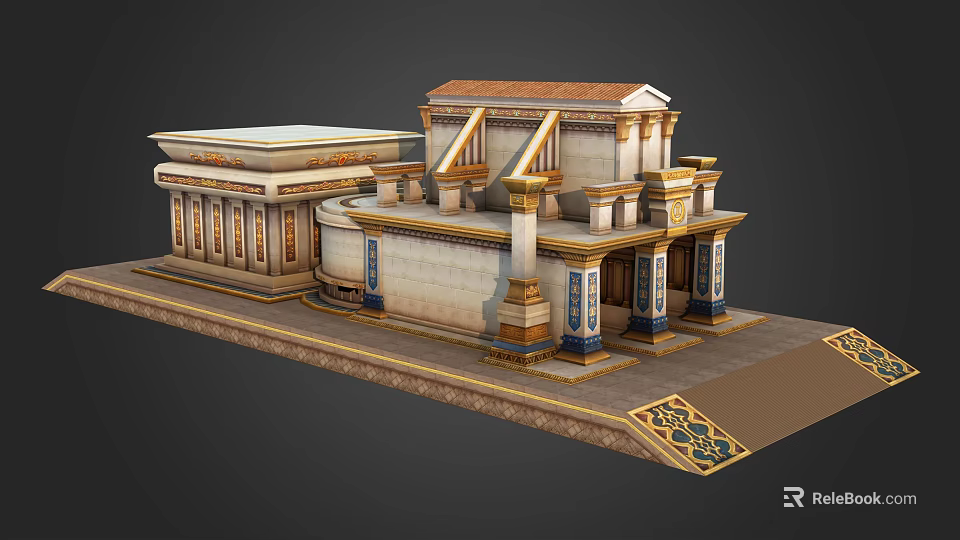Cartoon Ancient Temple Scene With Classical Columns Decorative Roof And Steps 3d model 