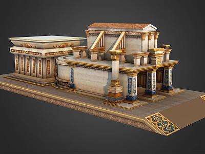 Cartoon Ancient Temple Scene With Classical Columns Decorative Roof And Steps 3d model