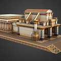 Cartoon Ancient Temple Scene With Classical Columns Decorative Roof And Steps