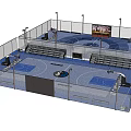 Indoor Basketball Gym With Multiple Courts Bleachers Large Screen And Fencing