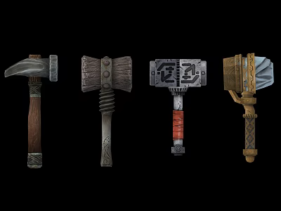 Weapon Hammers With Various Head Designs And Different Handle Materials 3d model