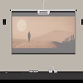 Projection Monitoring System Setup With Projector Screen Speakers And Surveillance Cameras