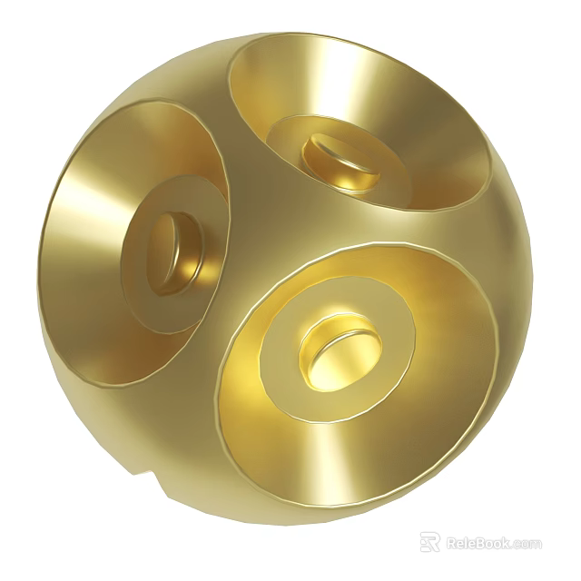 Modern Golden Metallic Sphere With Shiny Surface And Circular Holes Design 3d model 