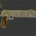Silver Metal Pistol With Wooden Grip Featuring Red Emblem Design