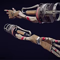 Pair of Mechanical Arms With Metallic Structure Glove Details And Red Accents