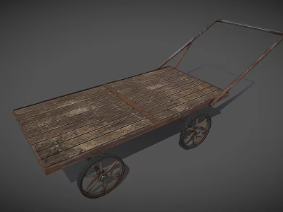 Rustic Old Wooden Cart With Worn Planks Metal Frame And Wheels 3d model
