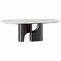 Modern Dining Table with White Marble Top and Black Curved Legs in Contemporary Design