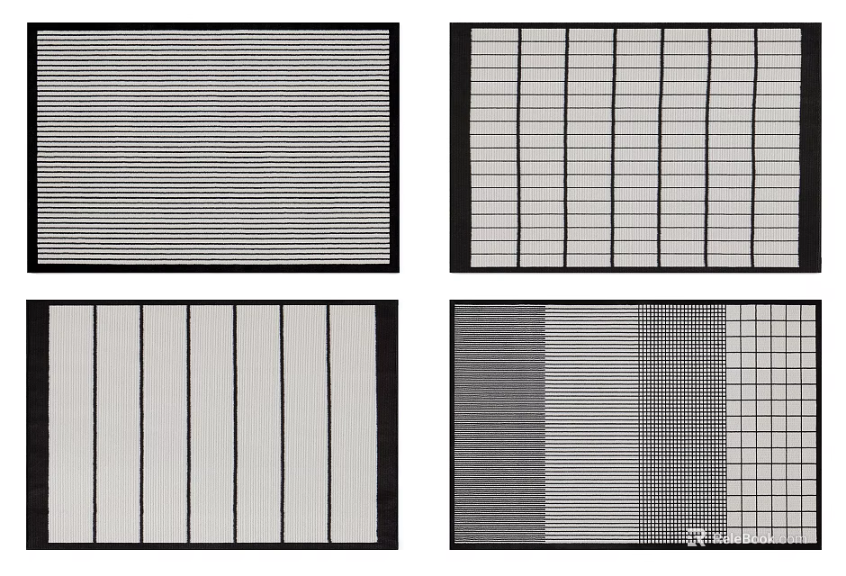 Square Rugs With Various Striped Grid And Geometric Patterns In Black White Gray 3d model 