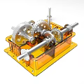 Industrial Equipment Gear Transmission System With Metal Shafts And Yellow Base