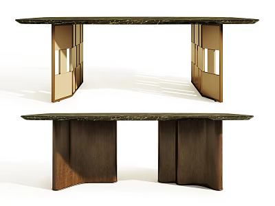 Elegant Modern Dining Table With Marble Top And Wooden Base Design 3d model