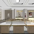 Elegant Jewelry Store Interior With Modern Display Cases And Chandelier Lighting