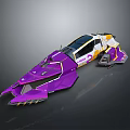 Futuristic Purple Racing Car With White And Yellow Accents Sleek Streamlined Design