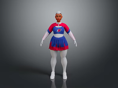 Child Cheerleader Costume With Red Blue White Dress Long Sleeves And Skirt 3d model