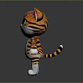 Cute Cartoon Orange Striped Cat with Pink Ears Green Eyes White Paws Standing Pose