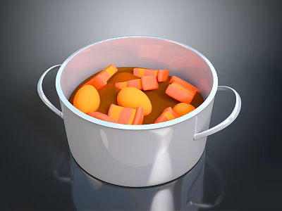 Fresh Orange Chunks Simmering In White Pot For Delicious Homemade Stew 3d model