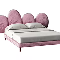Double Bed With Pink Velvet Round Shaped Headboard Pink Frame And Gray Mattress