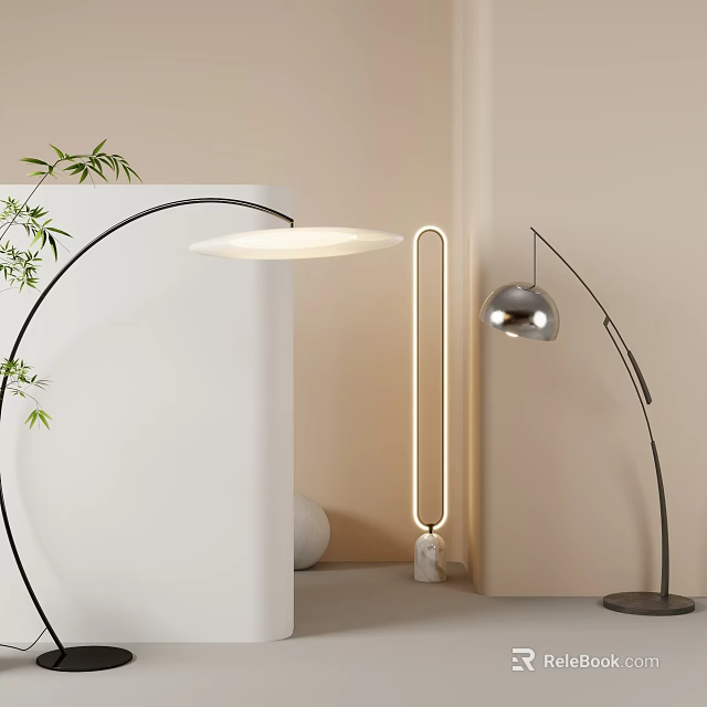 Modern Arc Floor Lamp Designs With Bamboo In Minimalist Interior Space 3d model 