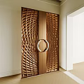 Modern Copper Entry Door With Geometric Texture Circular Handle And Elegant Design 3d model