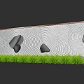 Feature Wall With Wavy Line Pattern Black Stone Decorations And Green Grass 3d model
