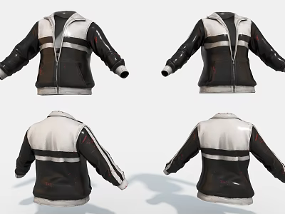 Casual Black And White Jacket With White Stripes Shown In Four Views And Zipper Design 3d model