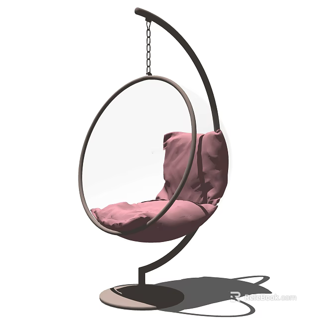 Modern Circular Hanging Chair with Pink Cushion and Metal Frame Design 3d model 