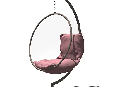 Modern Circular Hanging Chair with Pink Cushion and Metal Frame Design 3d model